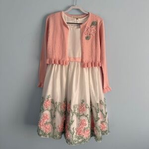 American Princess Girl 2-pcs Embroidered Dress & Cardigan Holiday Size 8